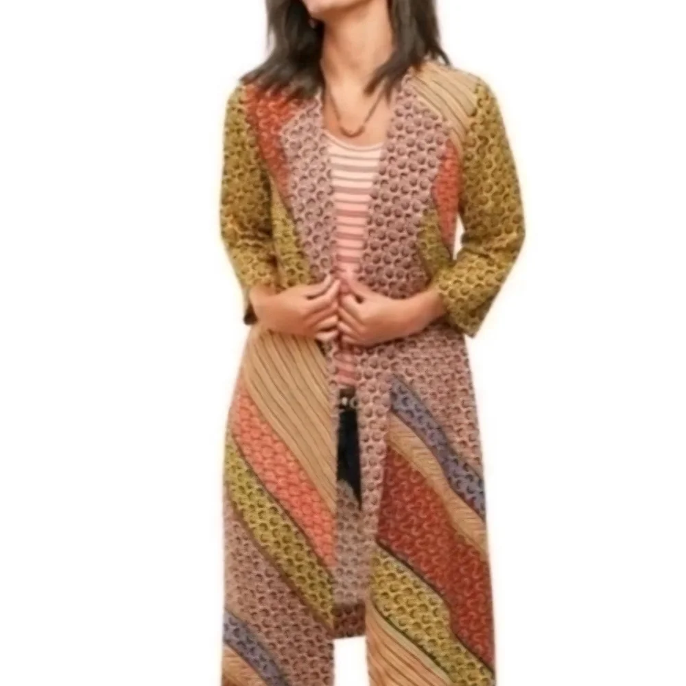 132B. NWT CAbi #5644 Multicolor Patterned Kimono Cardigan - Size Small